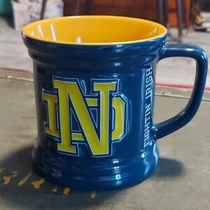 Notre Dame Fightin Irish Coffee Mug Navy Blue Yellow Embossed ND Encore Group